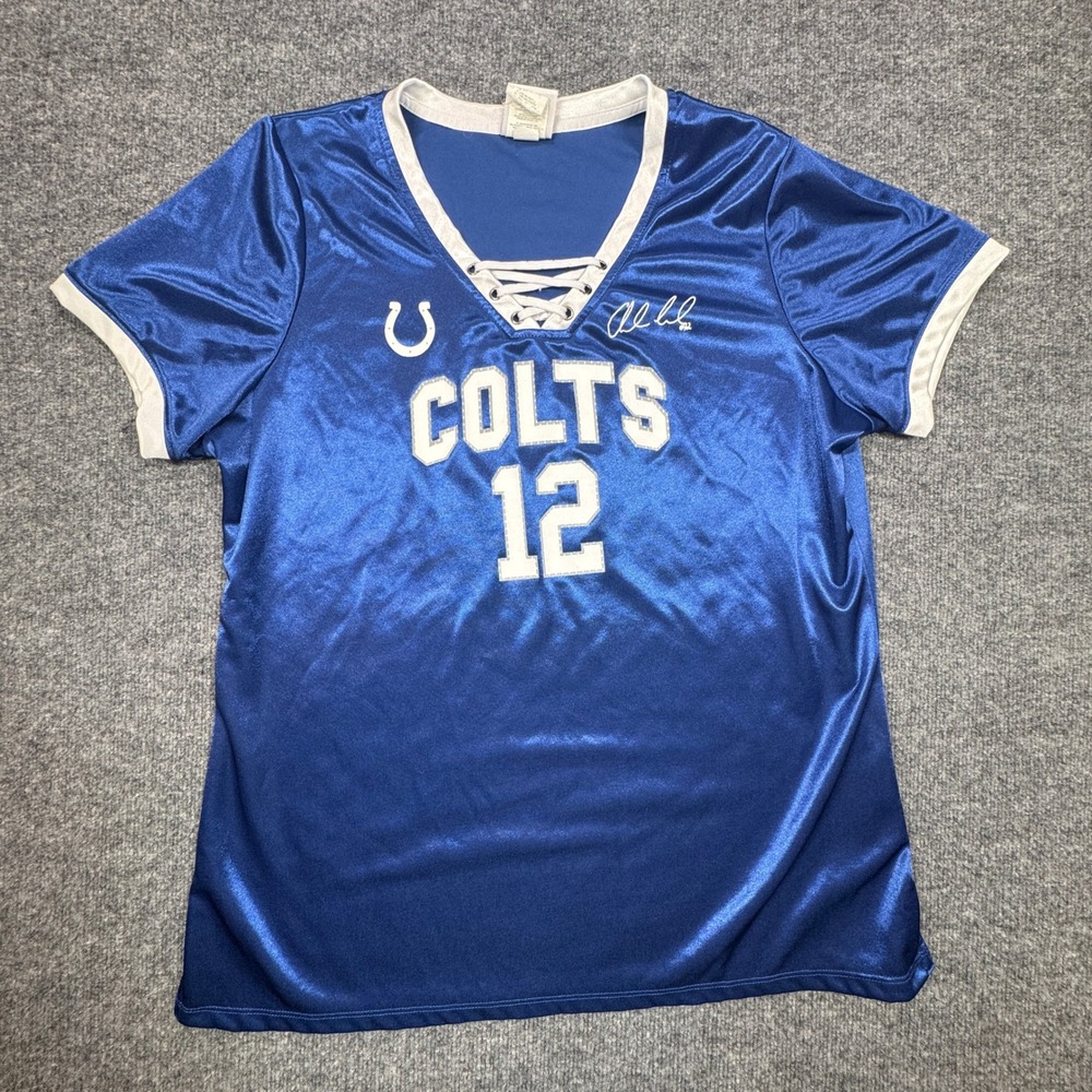 Indianapolis Colts NFL Team Apparel Jersey Womens L Blue Lace Up V Neck